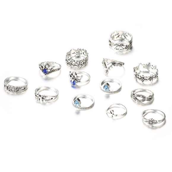 **CELESTE* 13-Pc Silver x Blue Fashion Ring Set - Picture 5 of 6